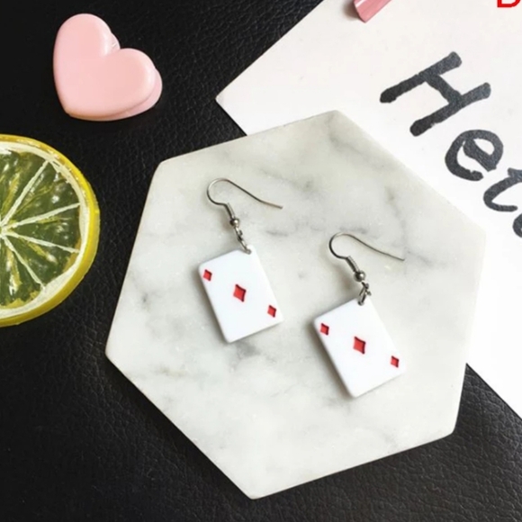 NEW Poker Playing Card Resin Drop Earrings - Picture 1 of 3